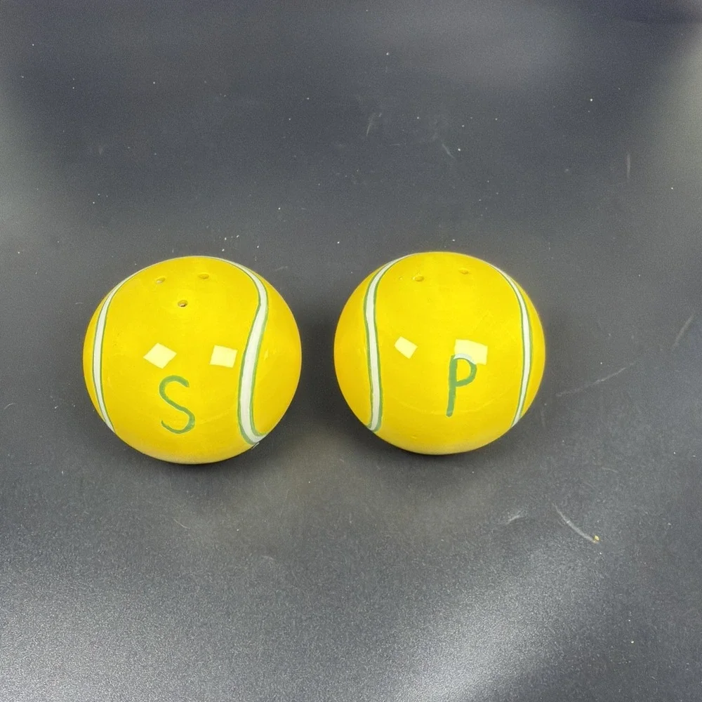 Tennis Ball Sports Salt and Pepper Shaker Set Ceramic Home Decor Pickleball Gift